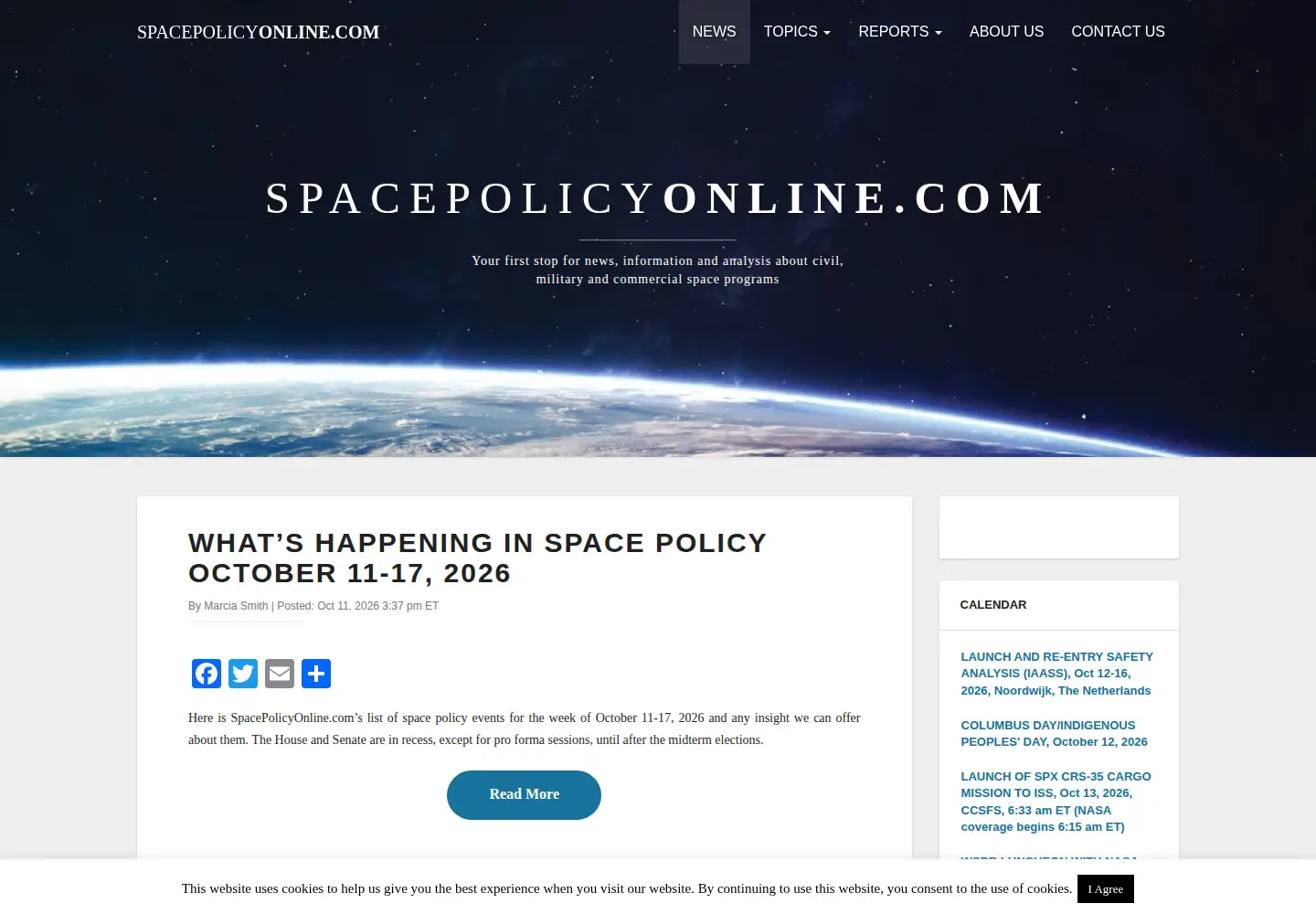 Captured homepage of spacepolicyonline.com in the current scan