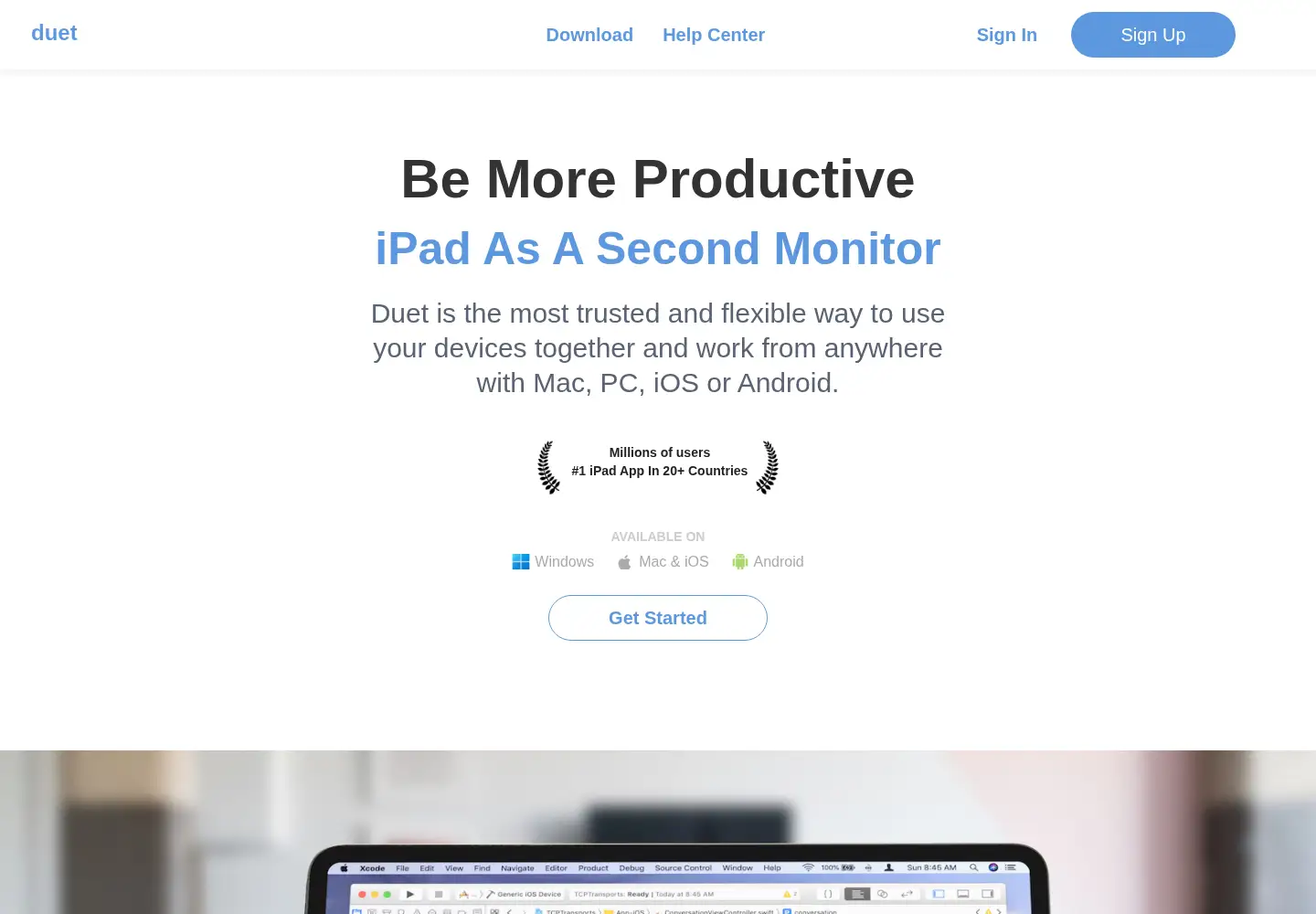 Screenshot of duetdisplay.com
