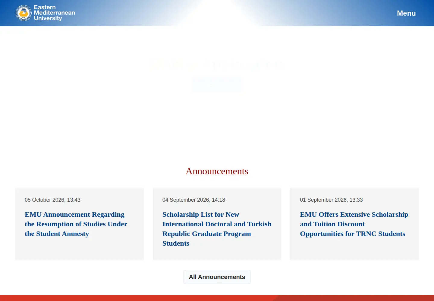 Captured homepage of emu.edu.tr in the current scan