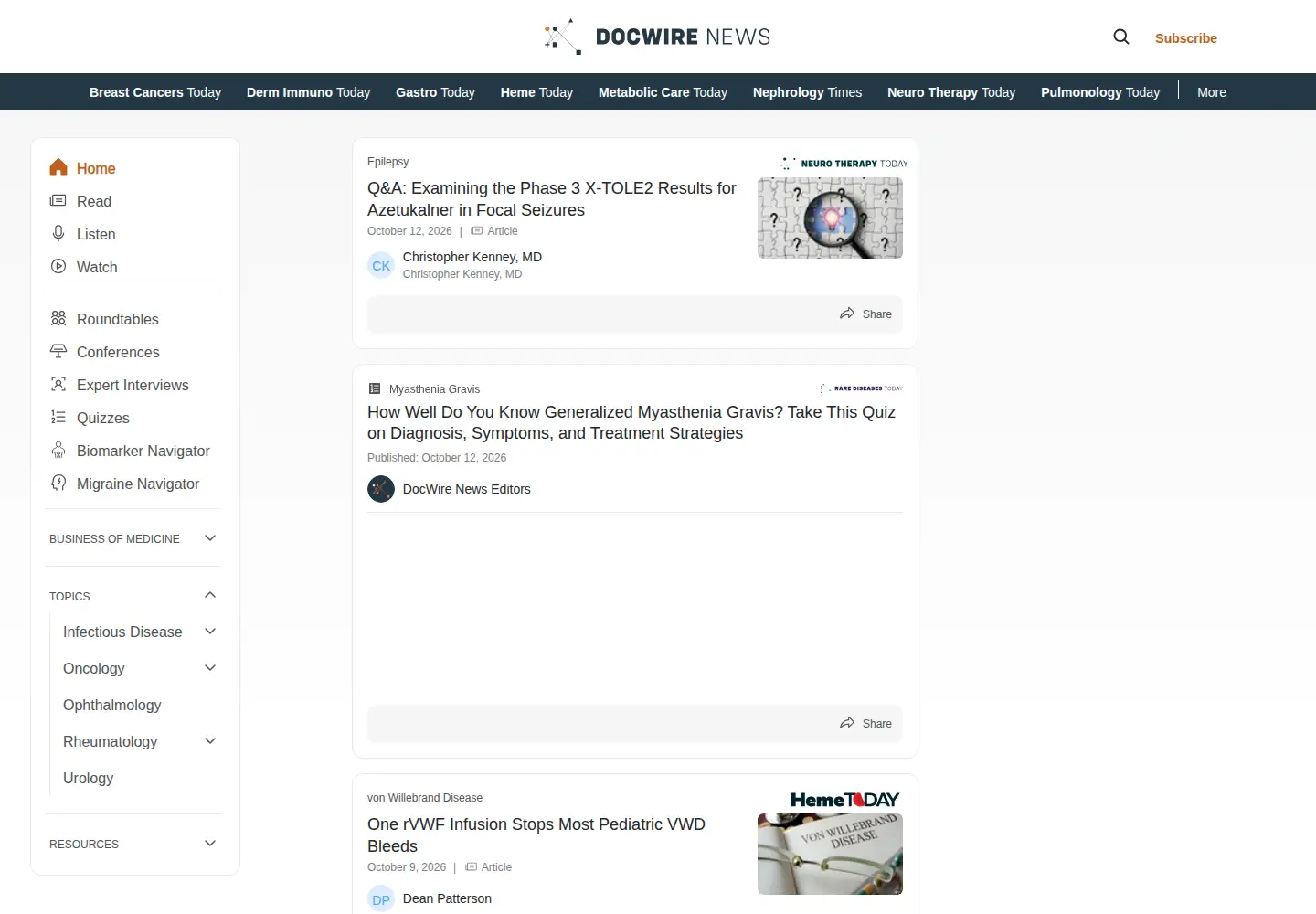 Screenshot of docwirenews.com
