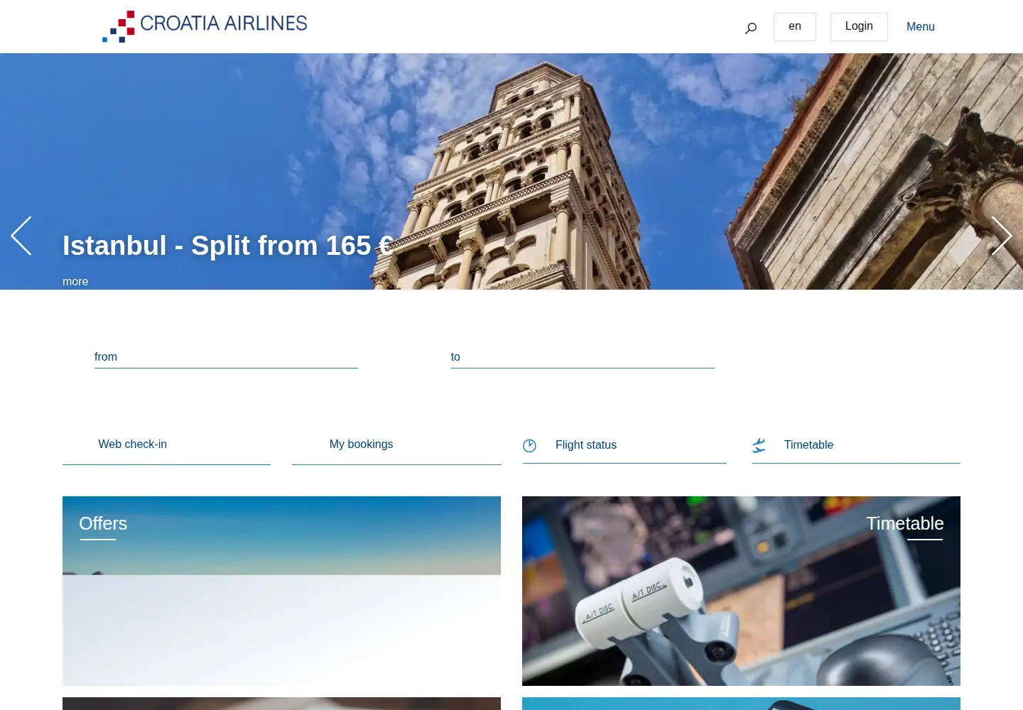 Captured homepage of croatiaairlines.com in the current scan
