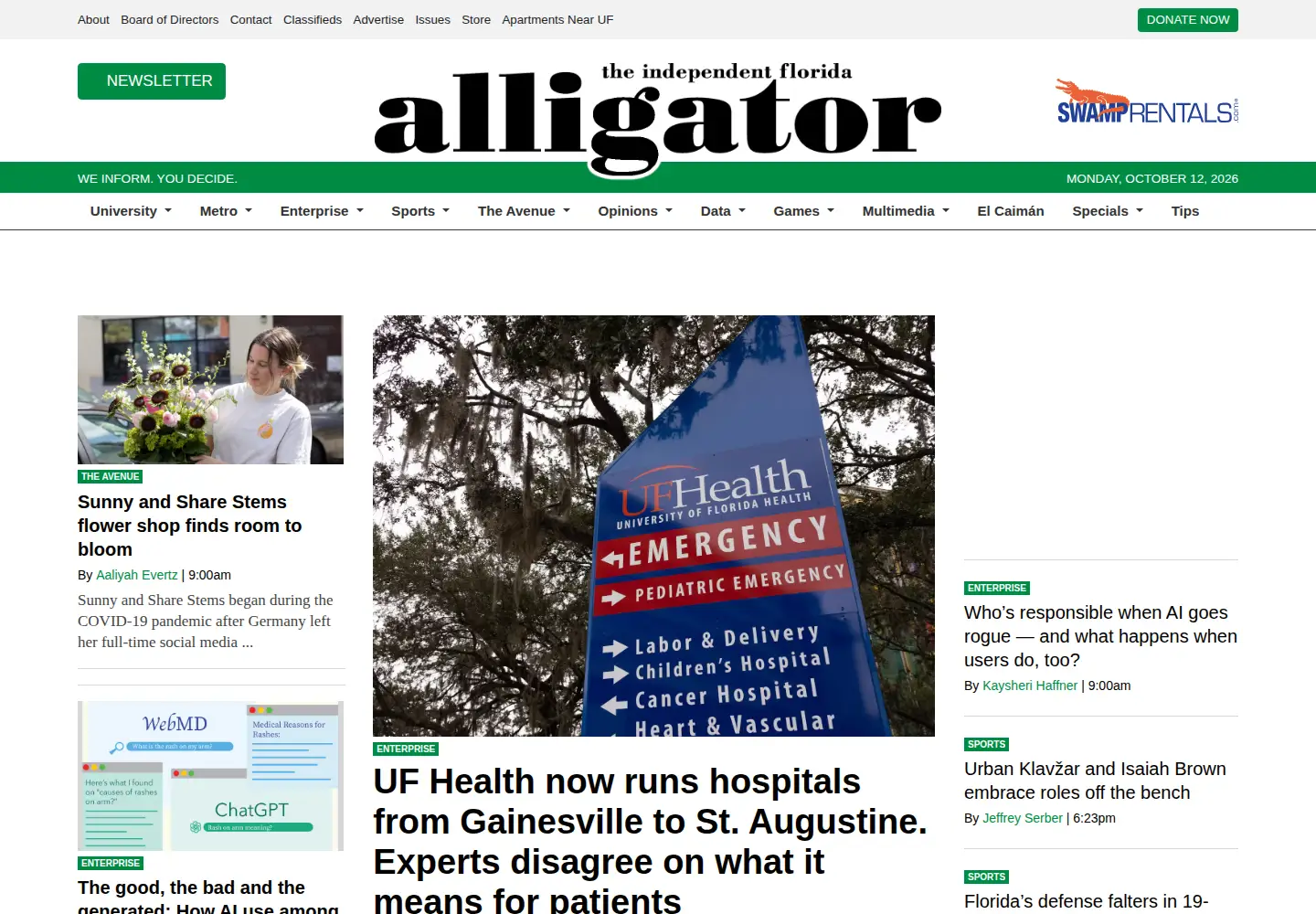 Captured homepage of alligator.org in the current scan