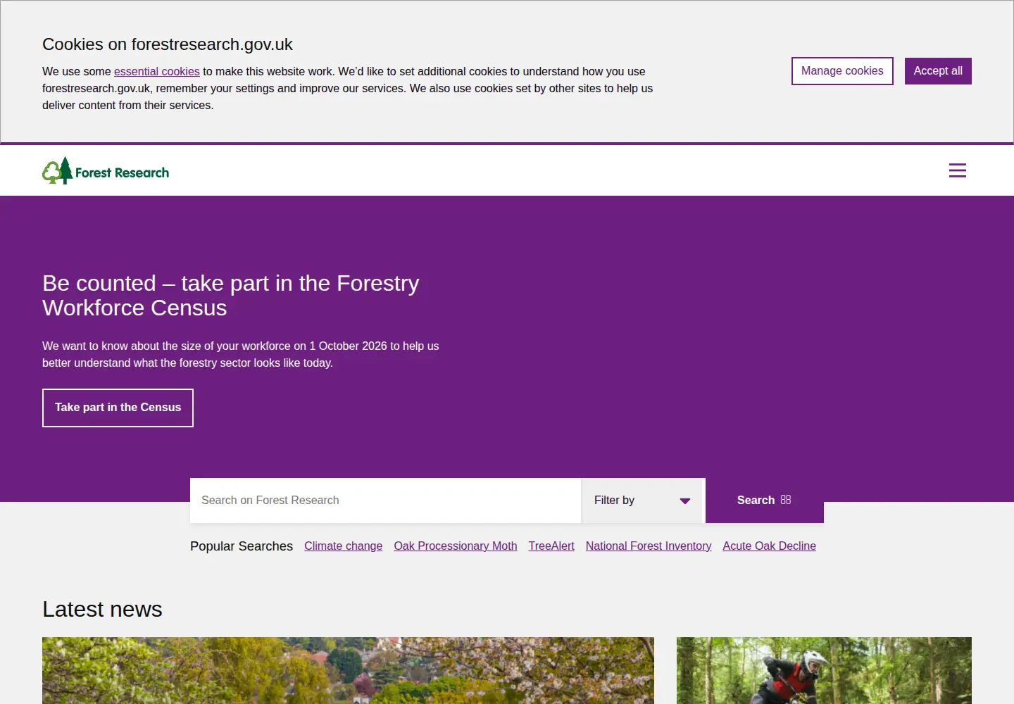 Captured homepage of forestresearch.gov.uk in the current scan