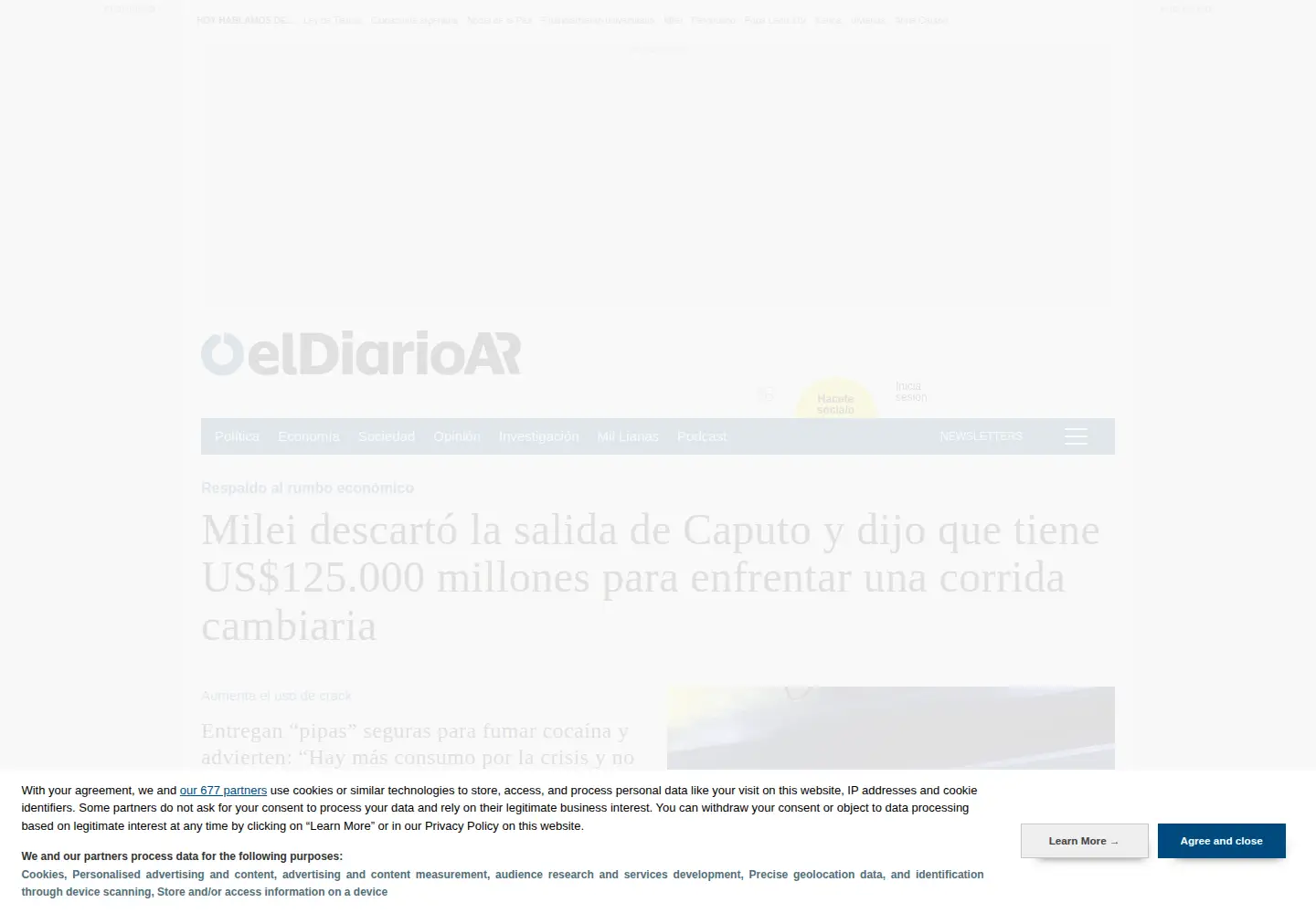 Captured homepage of eldiarioar.com in the current scan