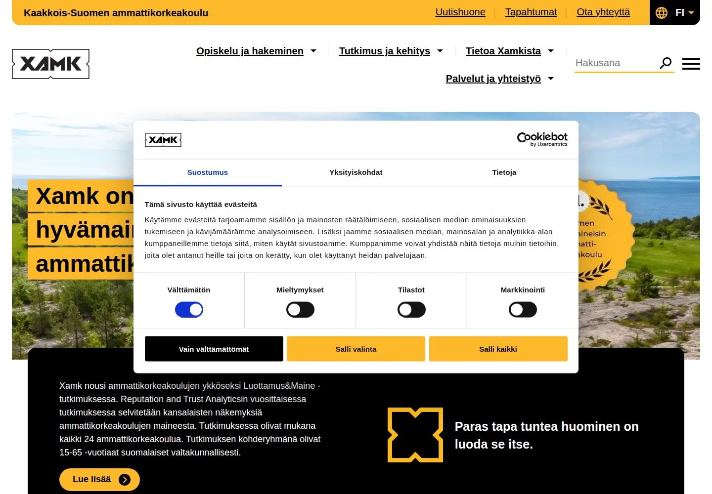 Screenshot of xamk.fi