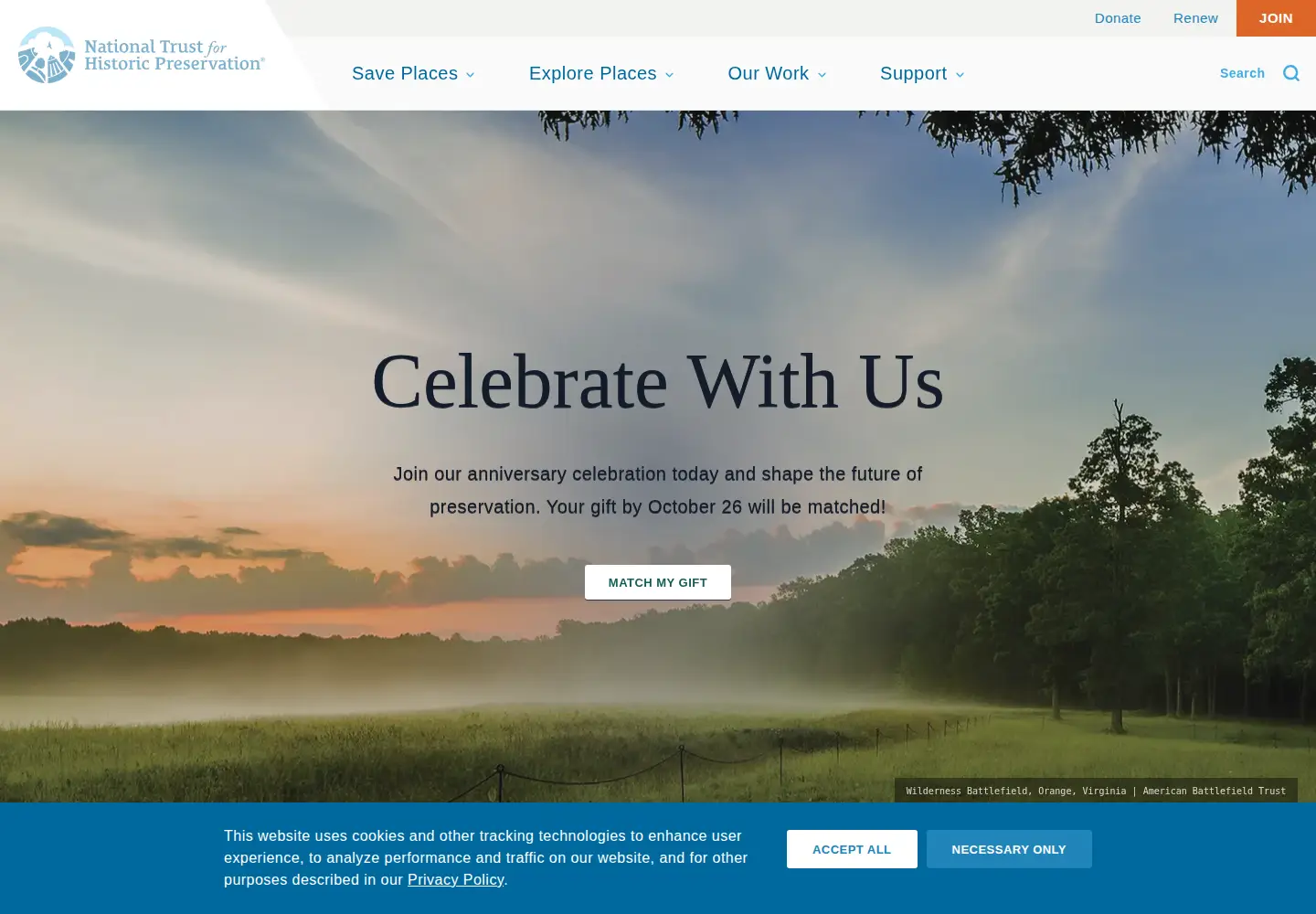 Captured homepage of preservationnation.org in the current scan