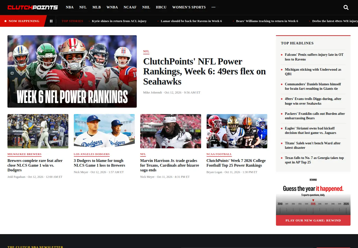 Captured homepage of clutchpoints.com in the current scan