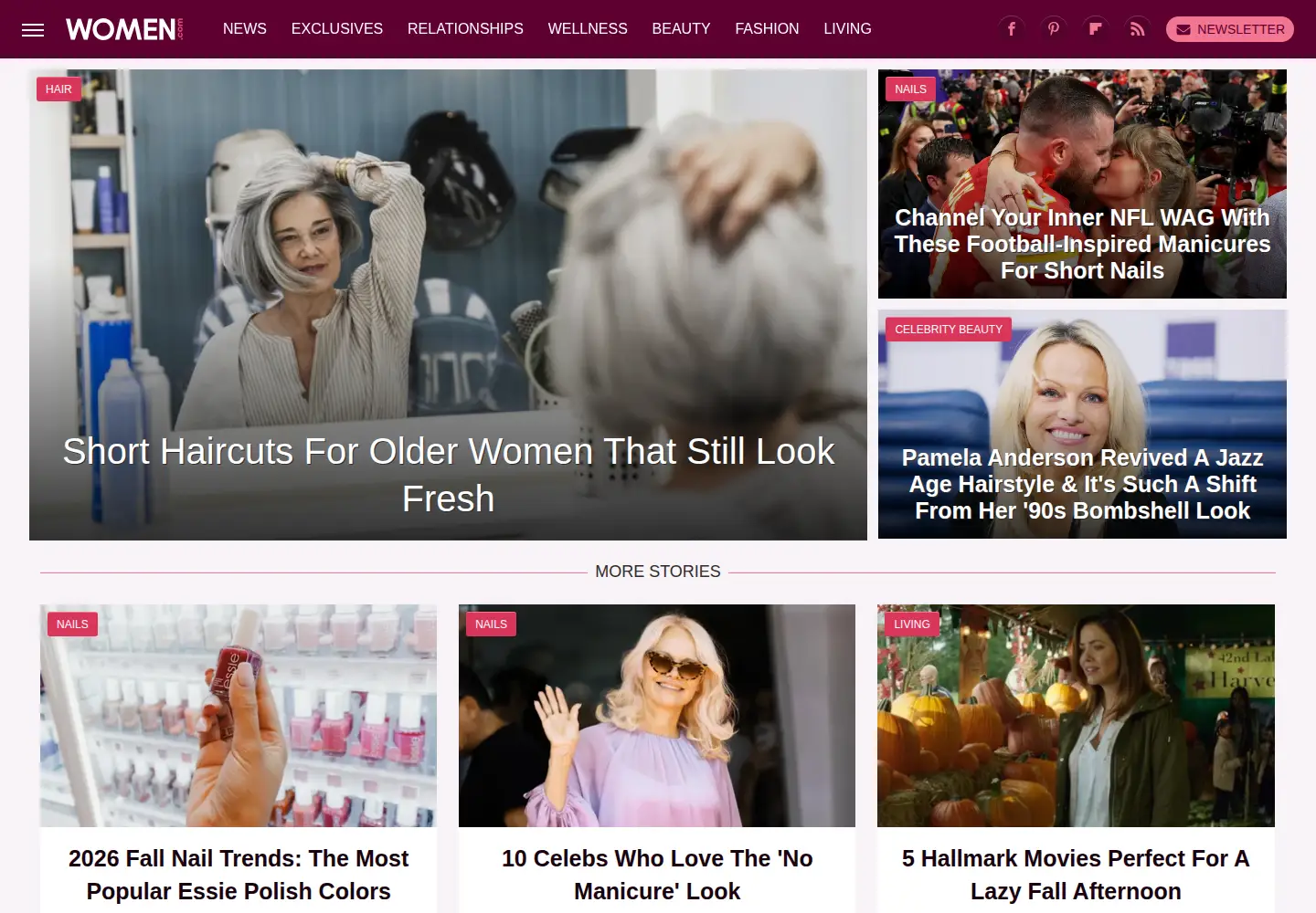 Captured homepage of women.com in the current scan