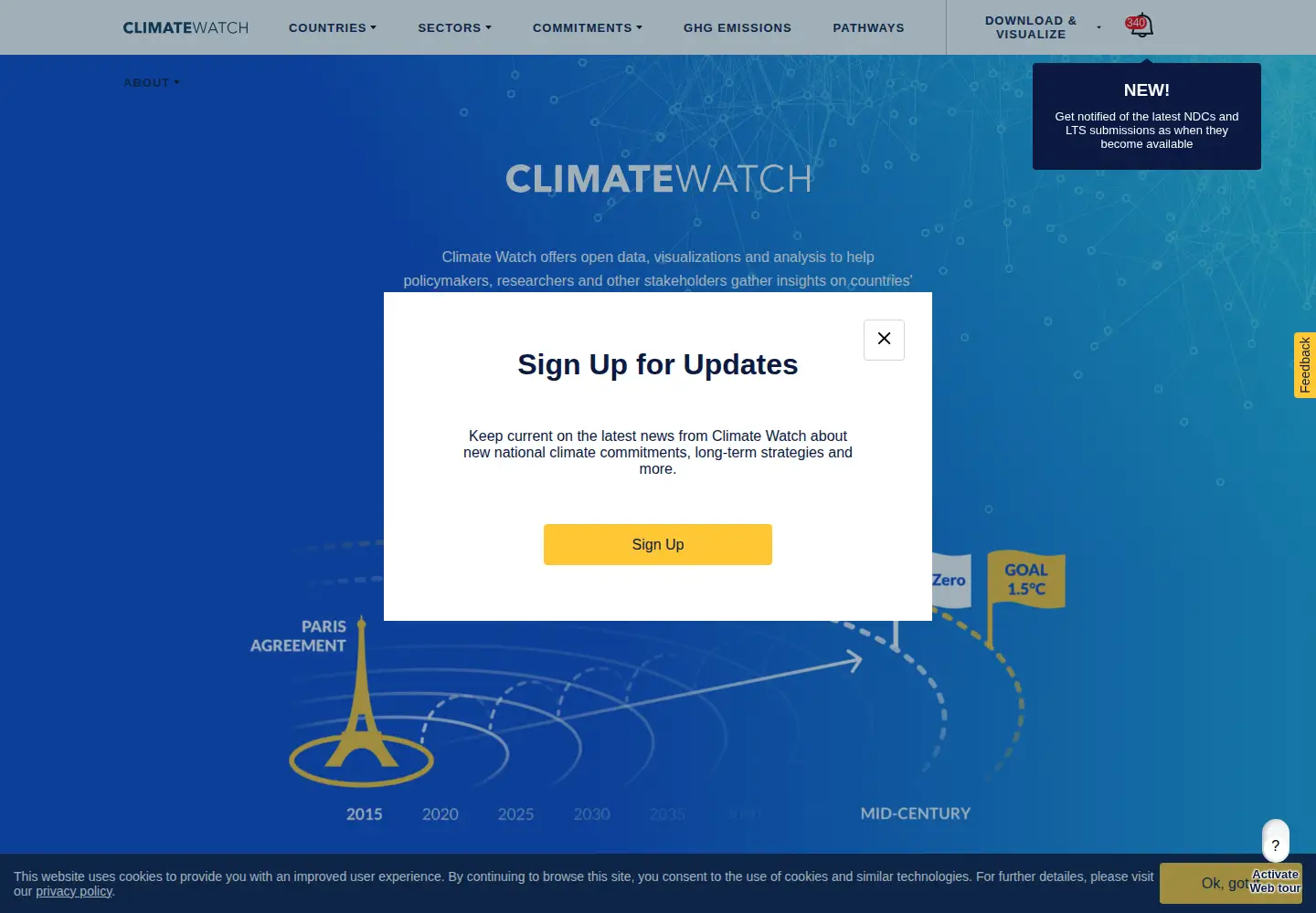 Captured homepage of climatewatchdata.org in the current scan
