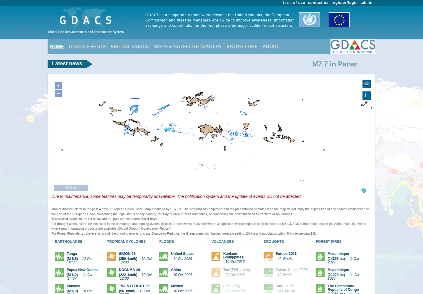 Screenshot of gdacs.org