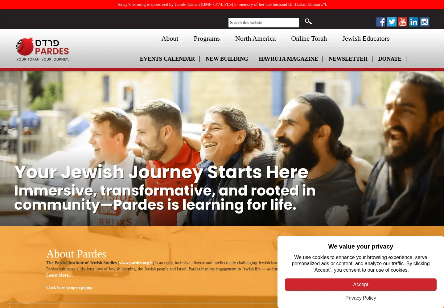 Captured homepage of pardes.org in the current scan