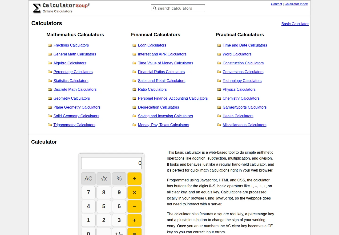 Screenshot of calculatorsoup.com