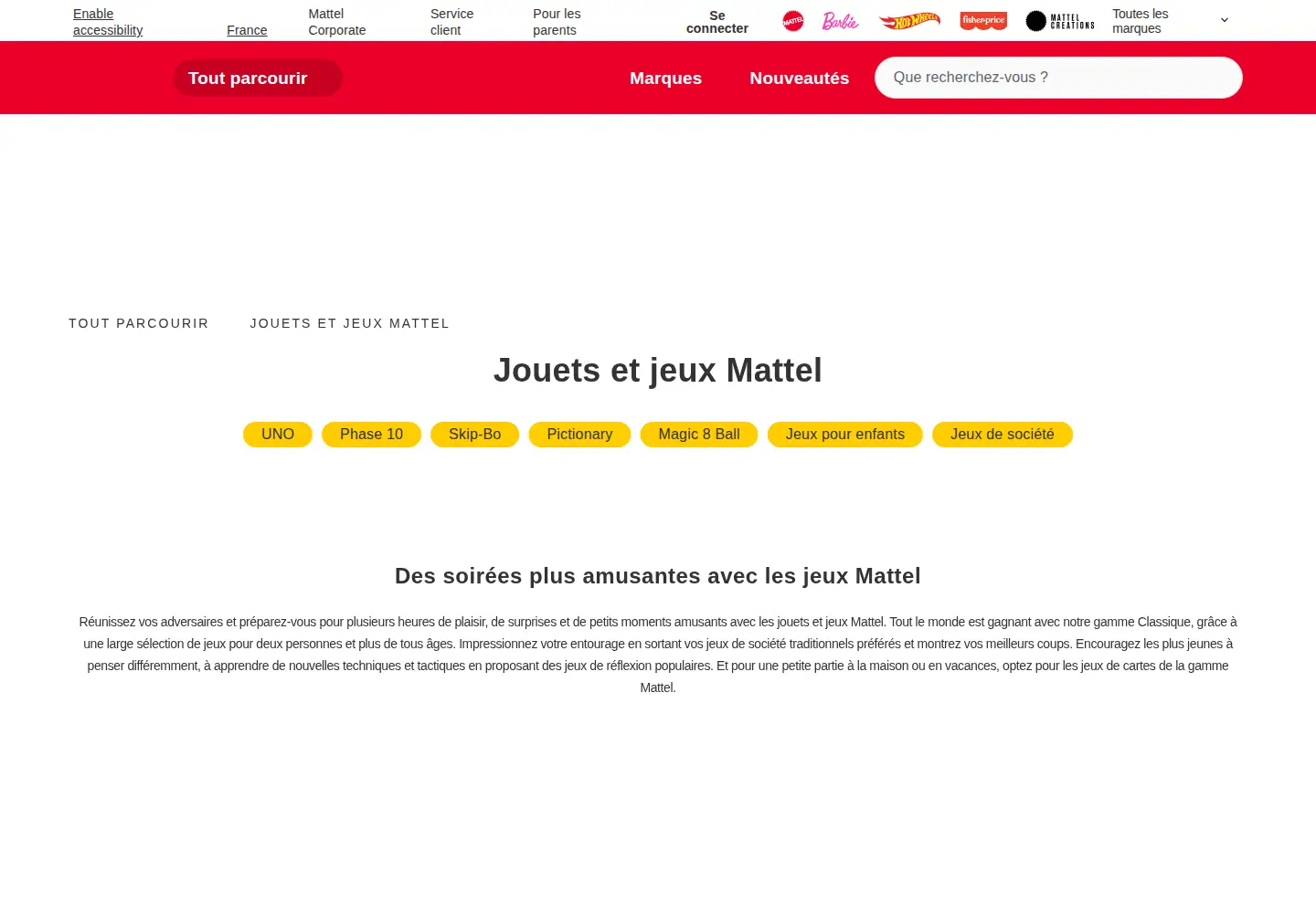 Captured homepage of mattelgames.com in the current scan