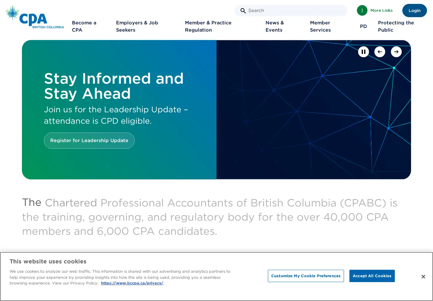 Captured homepage of bccpa.ca in the current scan