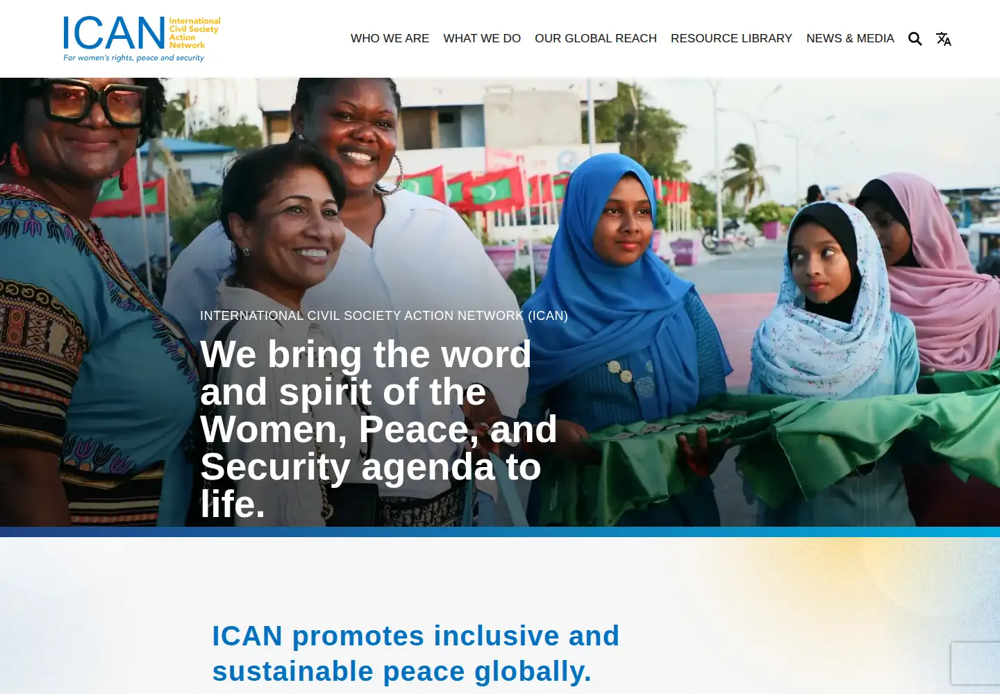 Captured homepage of icanpeacework.org in the current scan