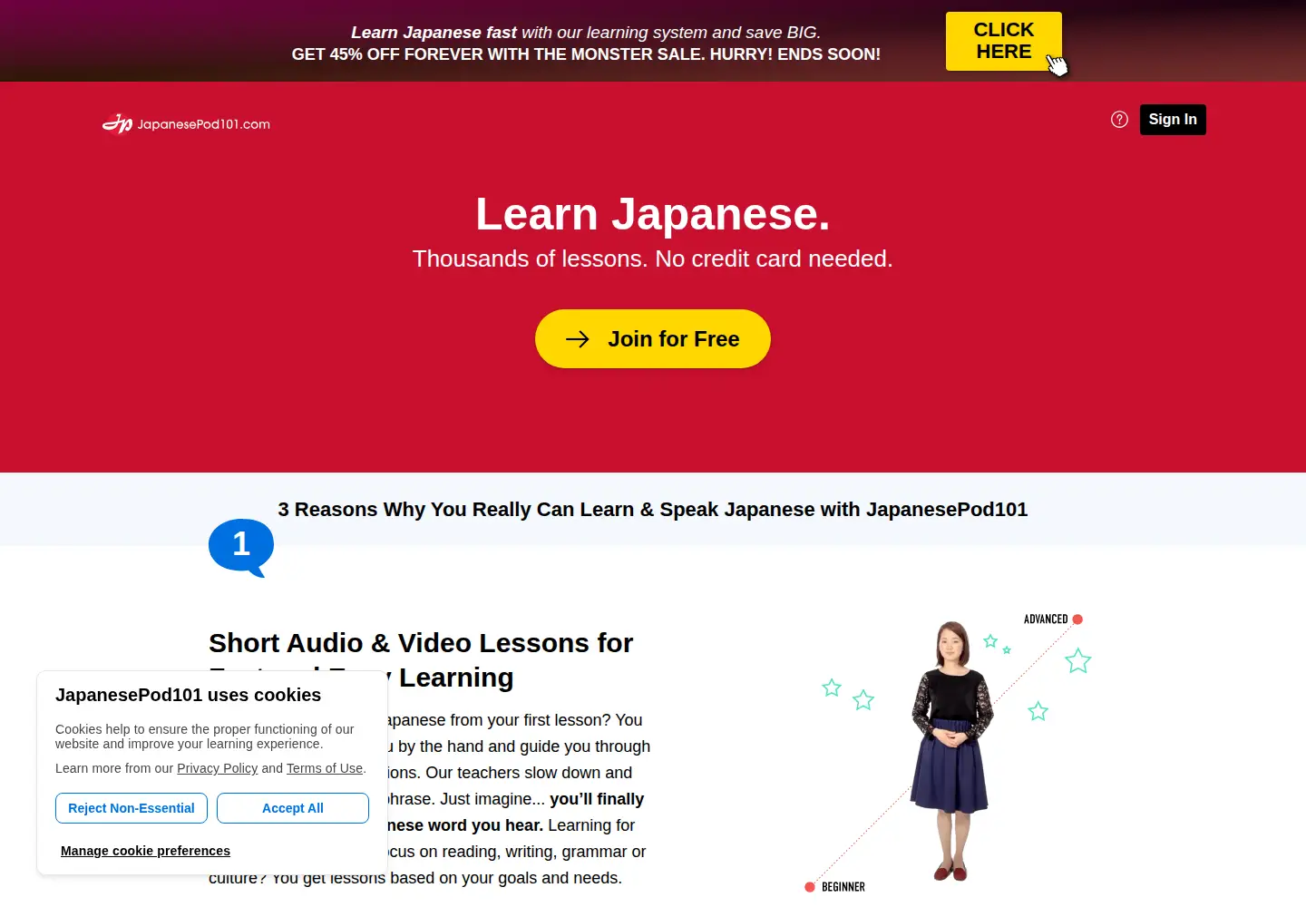 Captured homepage of japanesepod101.com in the current scan