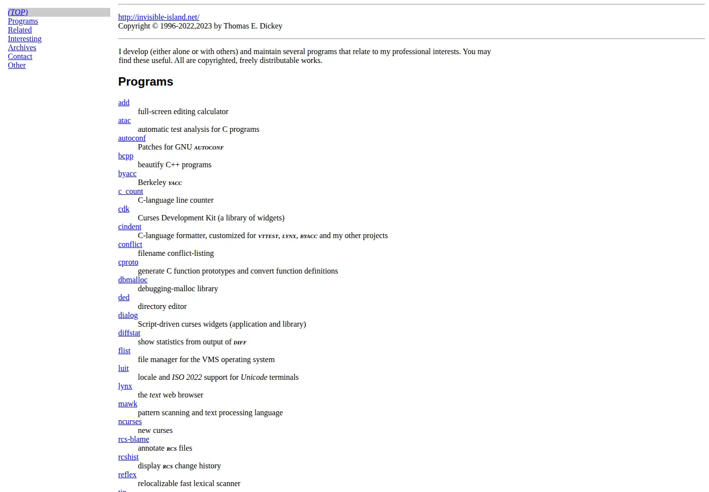 Captured homepage of invisible-island.net in the current scan
