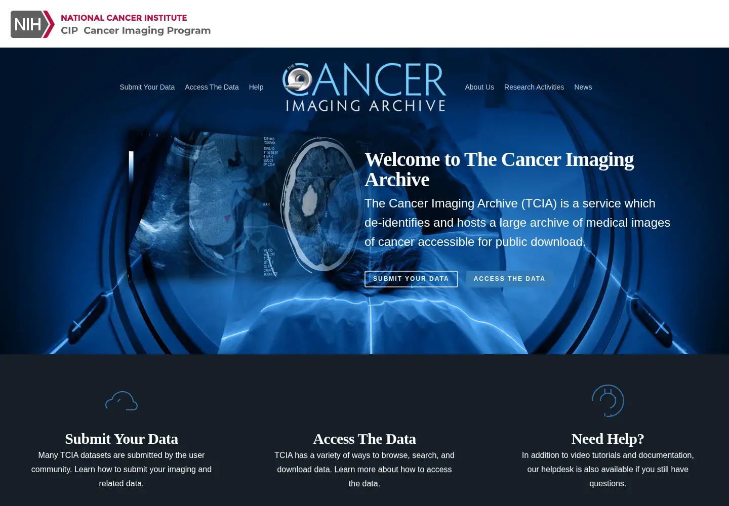 Screenshot of cancerimagingarchive.net