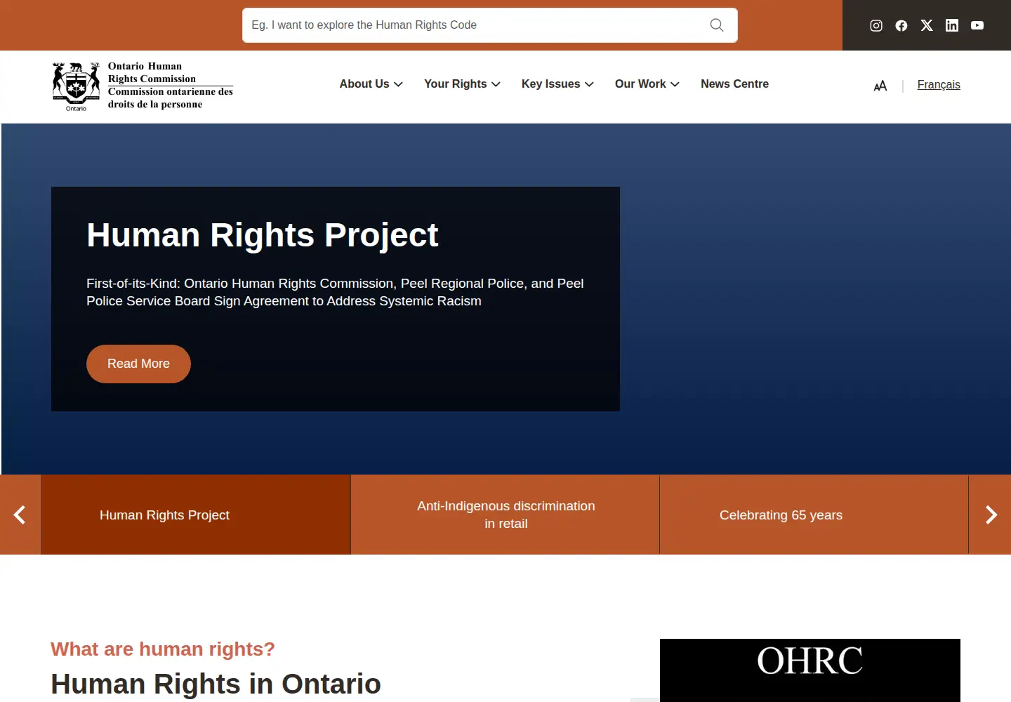 Screenshot of ohrc.on.ca