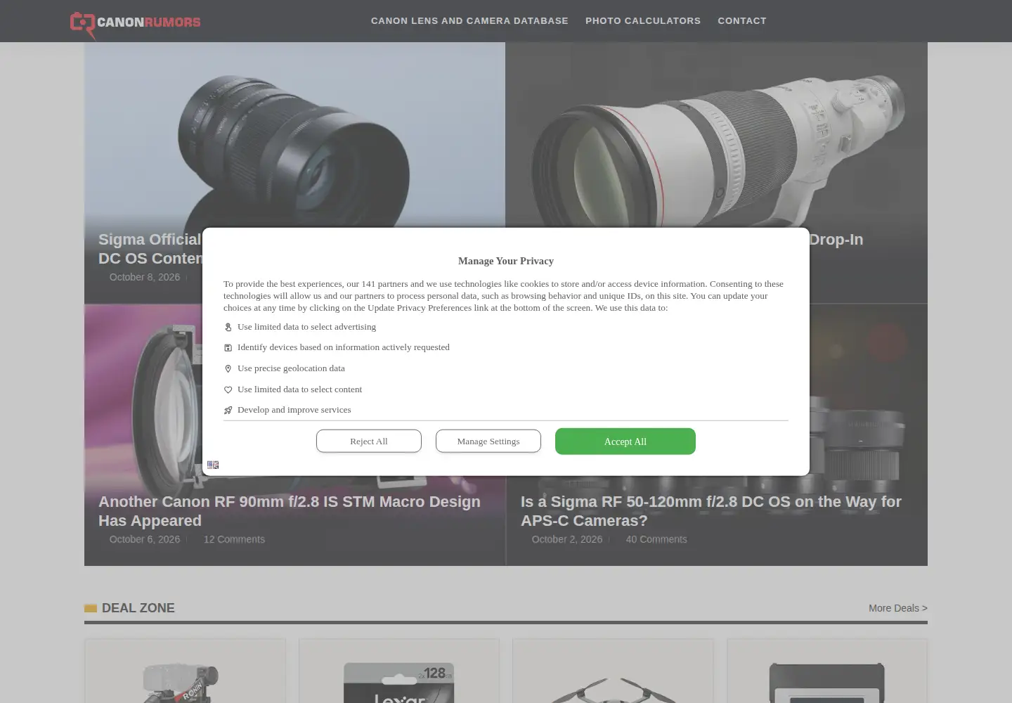 Captured homepage of canonrumors.com in the current scan