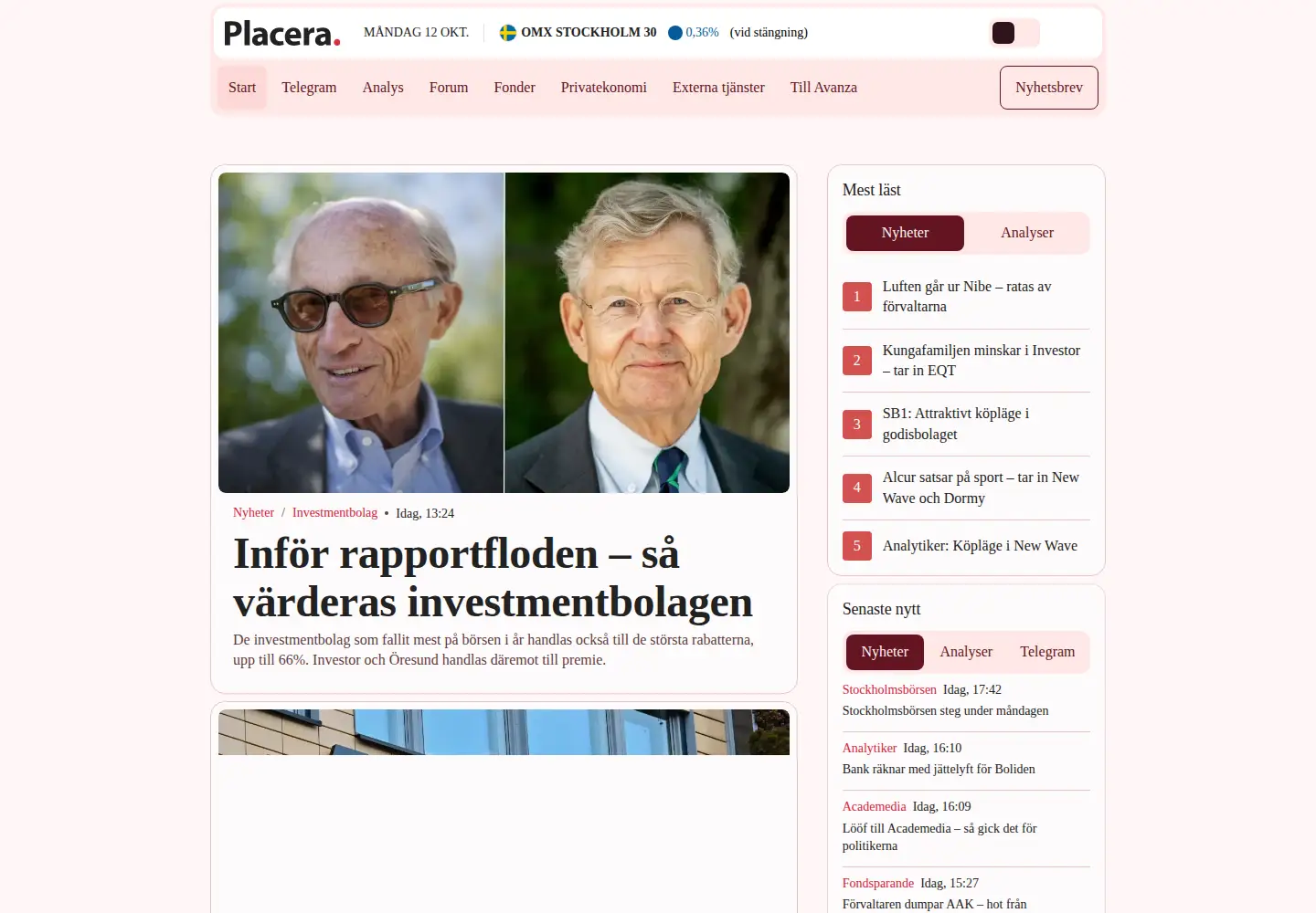 Screenshot of placera.se