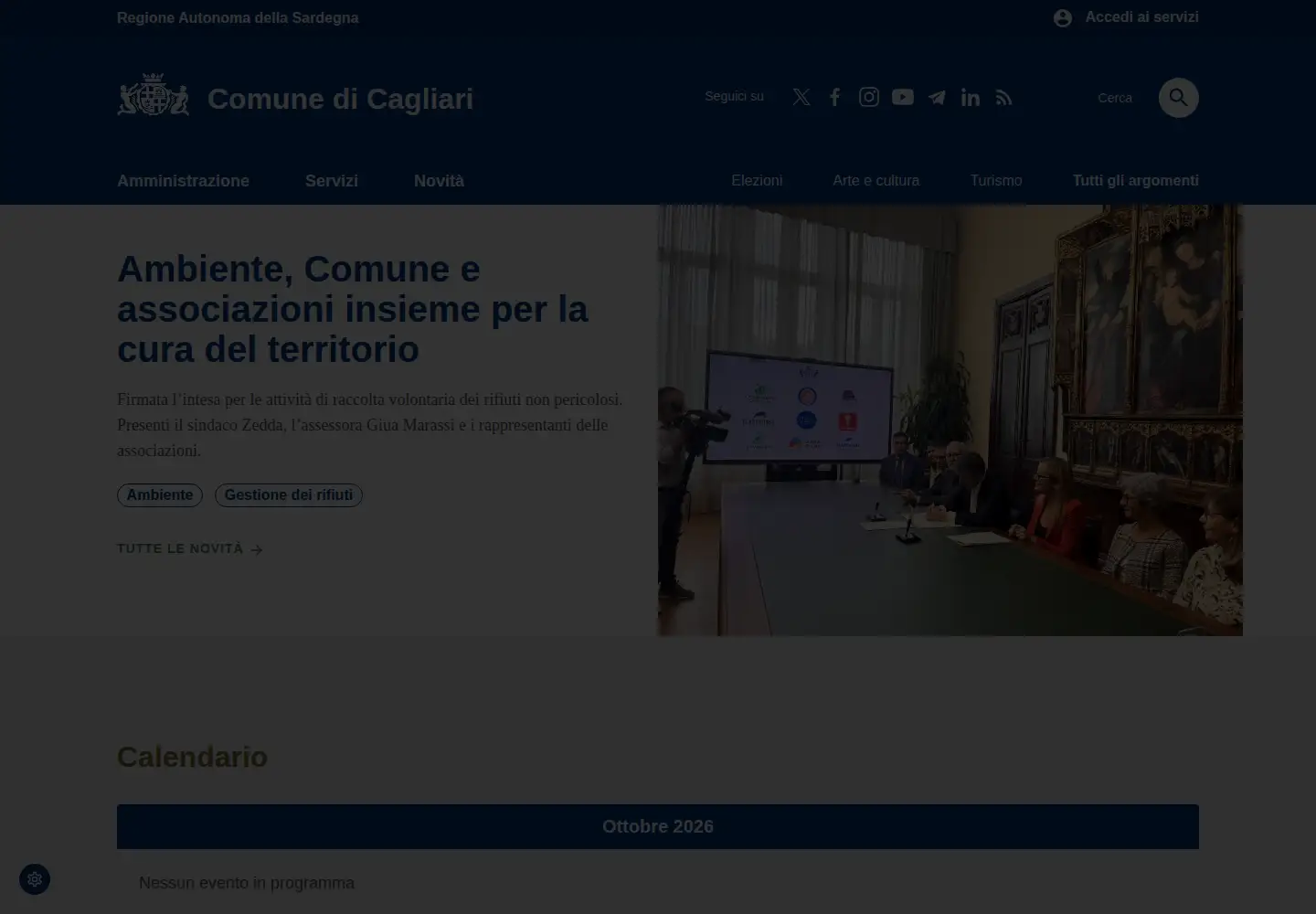 Captured homepage of comune.cagliari.it in the current scan