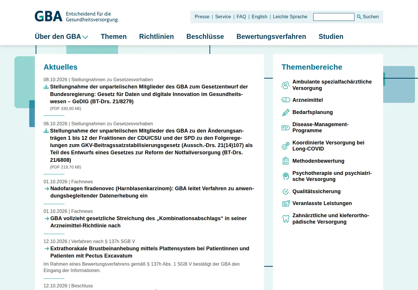 Captured homepage of g-ba.de in the current scan