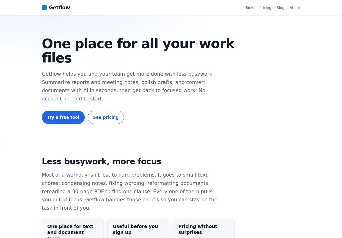 Captured homepage of getflow.com in the current scan