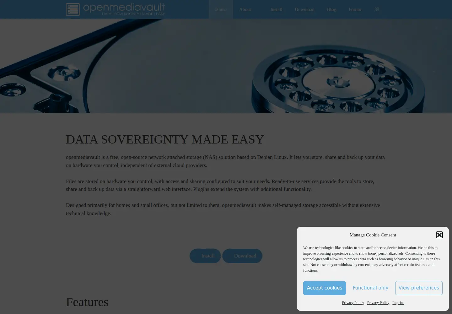 Screenshot of openmediavault.org
