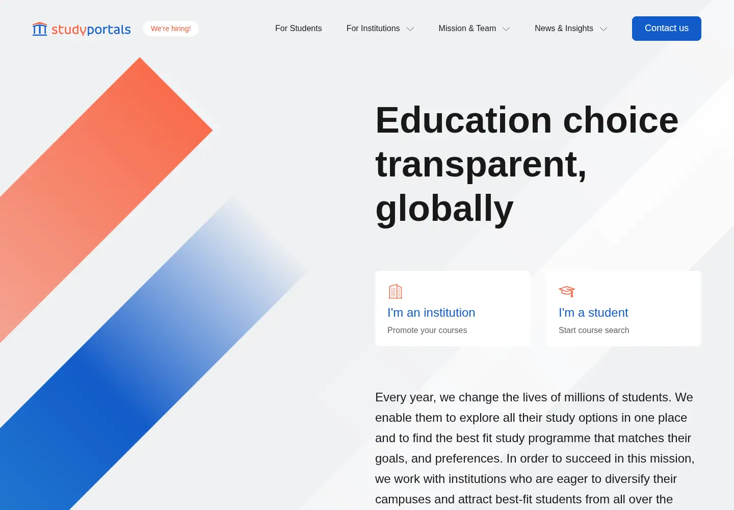 Captured homepage of studyportals.com in the current scan