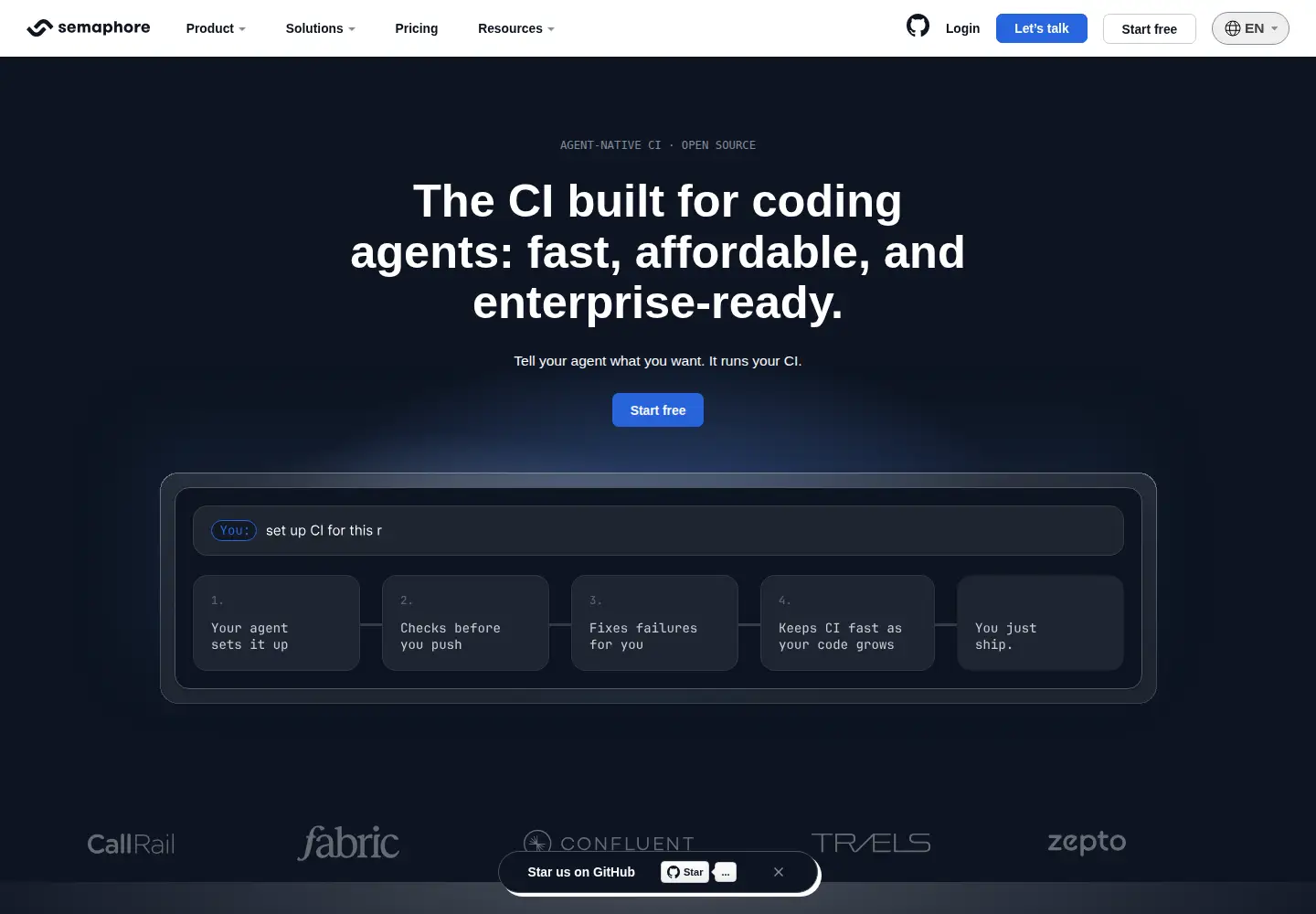 Captured homepage of semaphoreci.com in the current scan