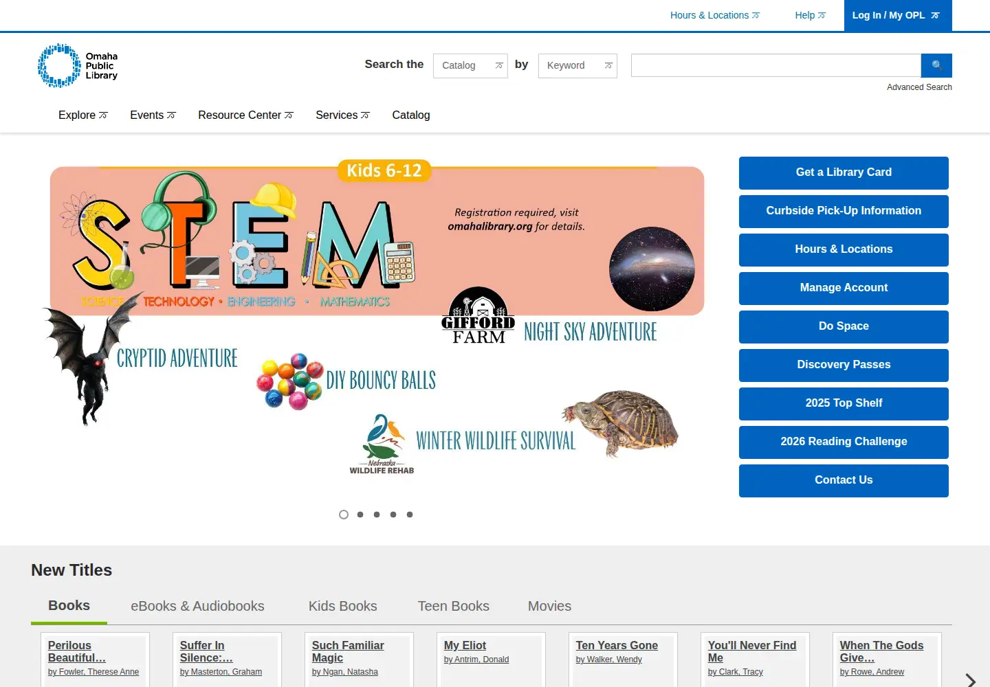 Captured homepage of omahalibrary.org in the current scan