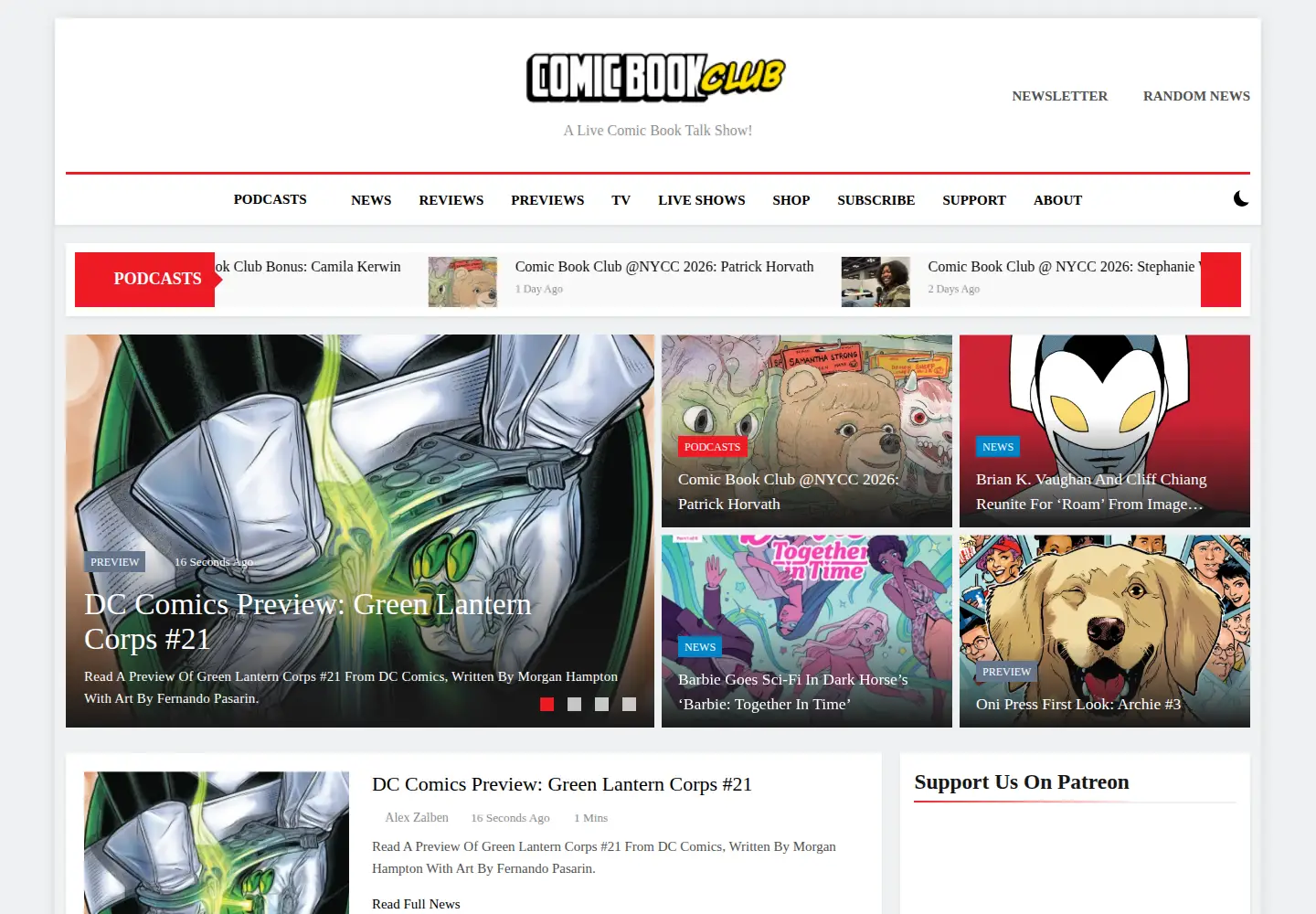 Screenshot of comicbookclublive.com