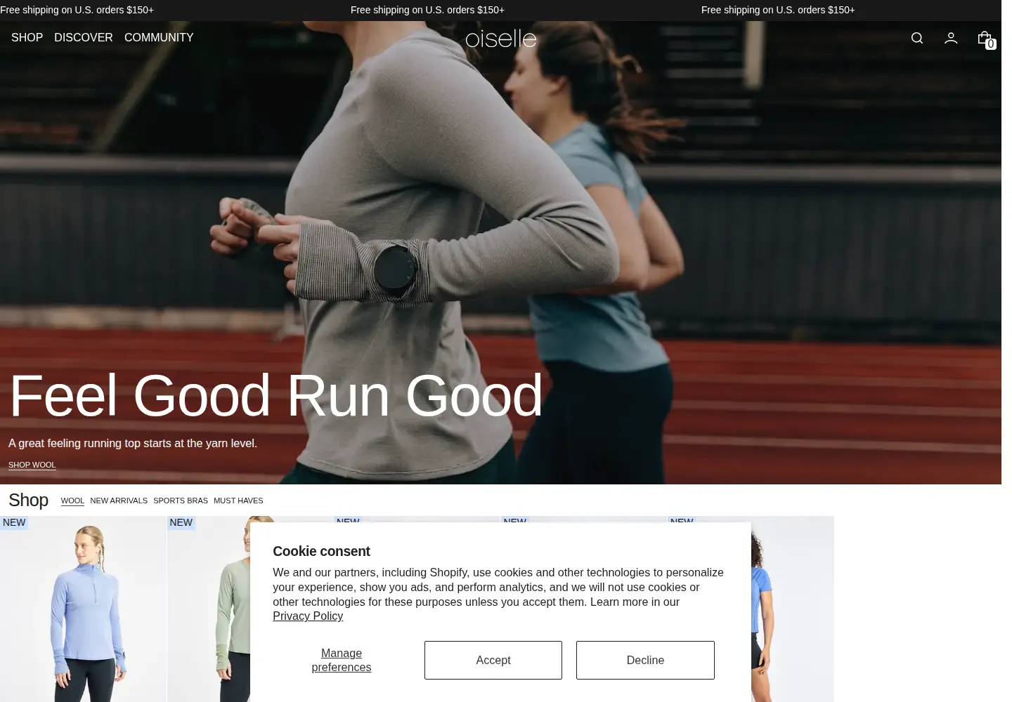 Captured homepage of oiselle.com in the current scan