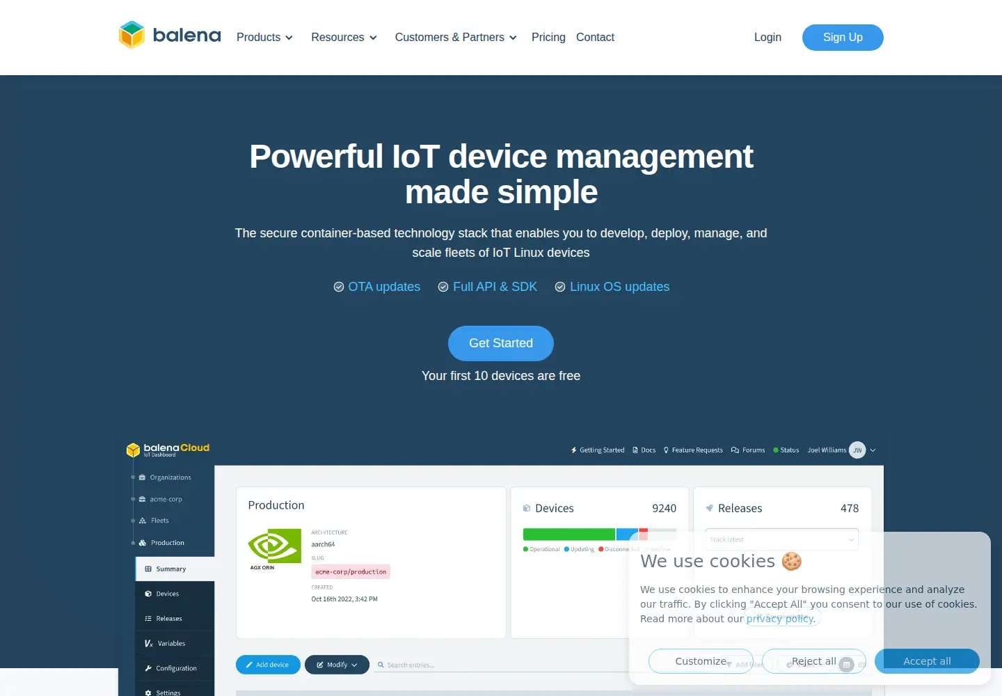 Captured homepage of resin.io in the current scan