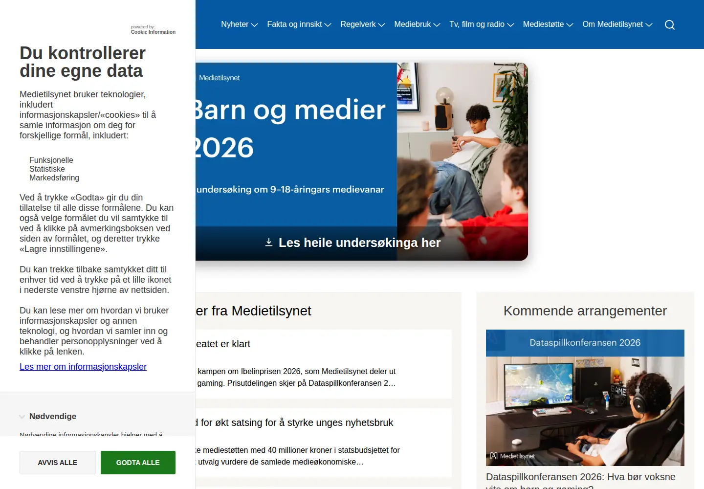 Screenshot of medietilsynet.no