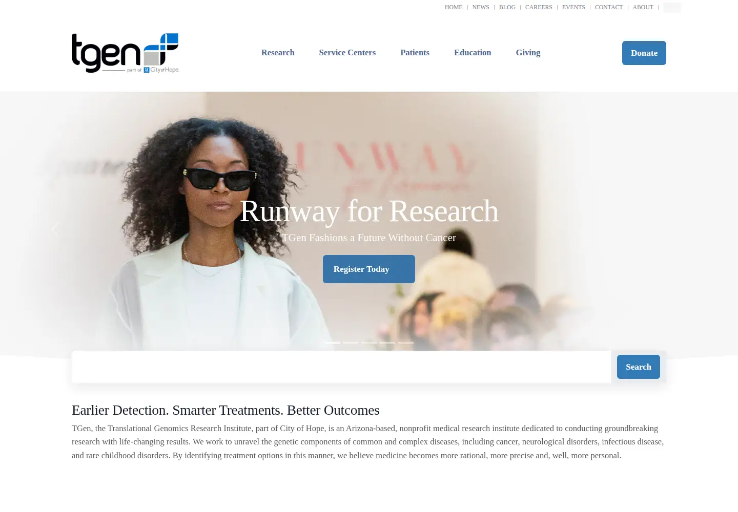Captured homepage of tgen.org in the current scan