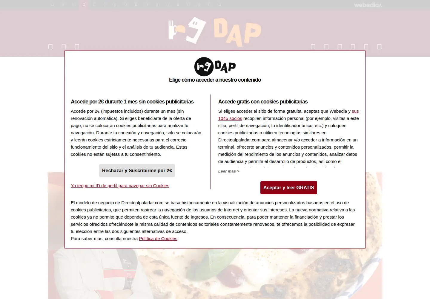 Captured homepage of directoalpaladar.com in the current scan