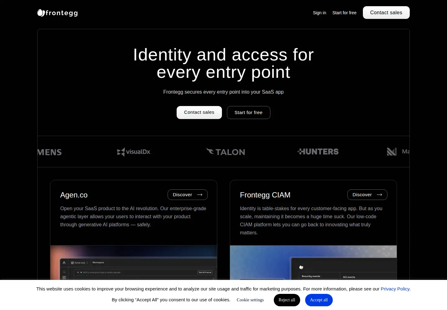 Screenshot of frontegg.com