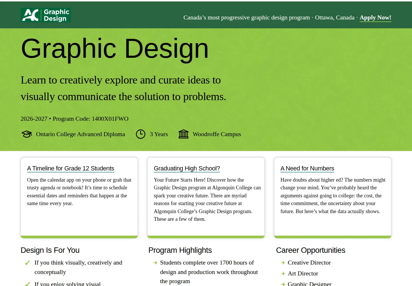 Captured homepage of algonquindesign.ca in the current scan