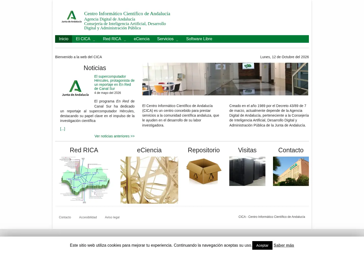 Captured homepage of cica.es in the current scan