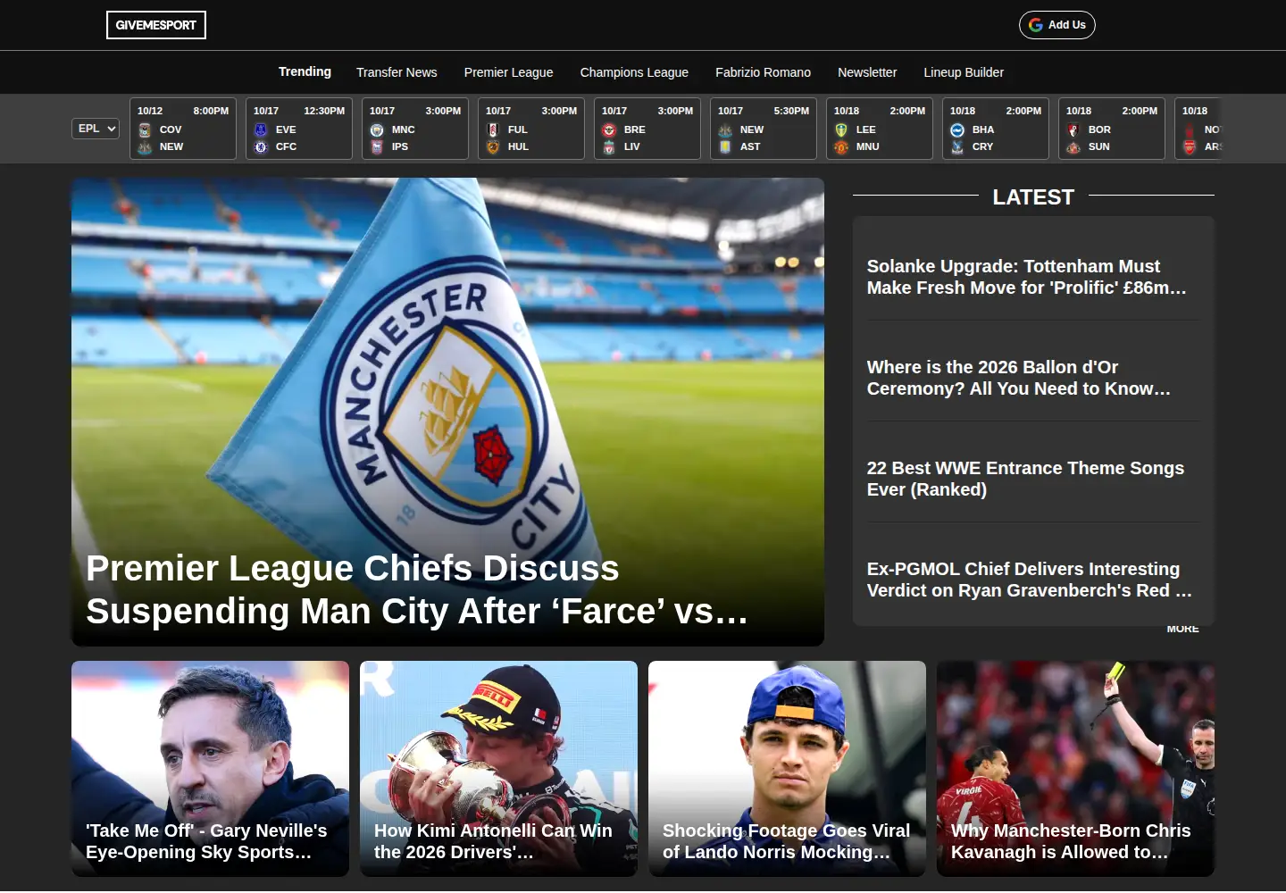 Captured homepage of givemesport.com in the current scan