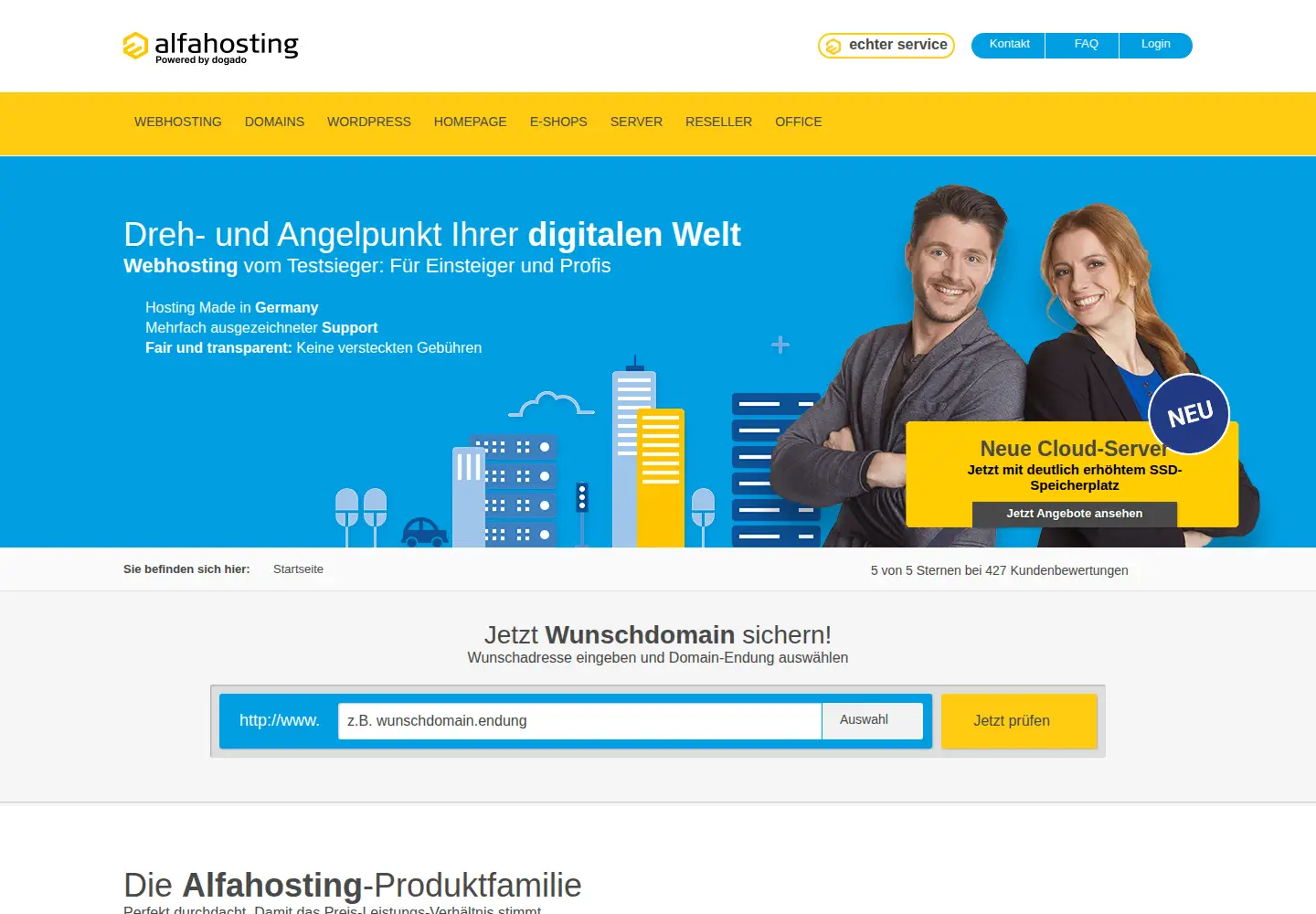 Captured homepage of alfahosting.de in the current scan
