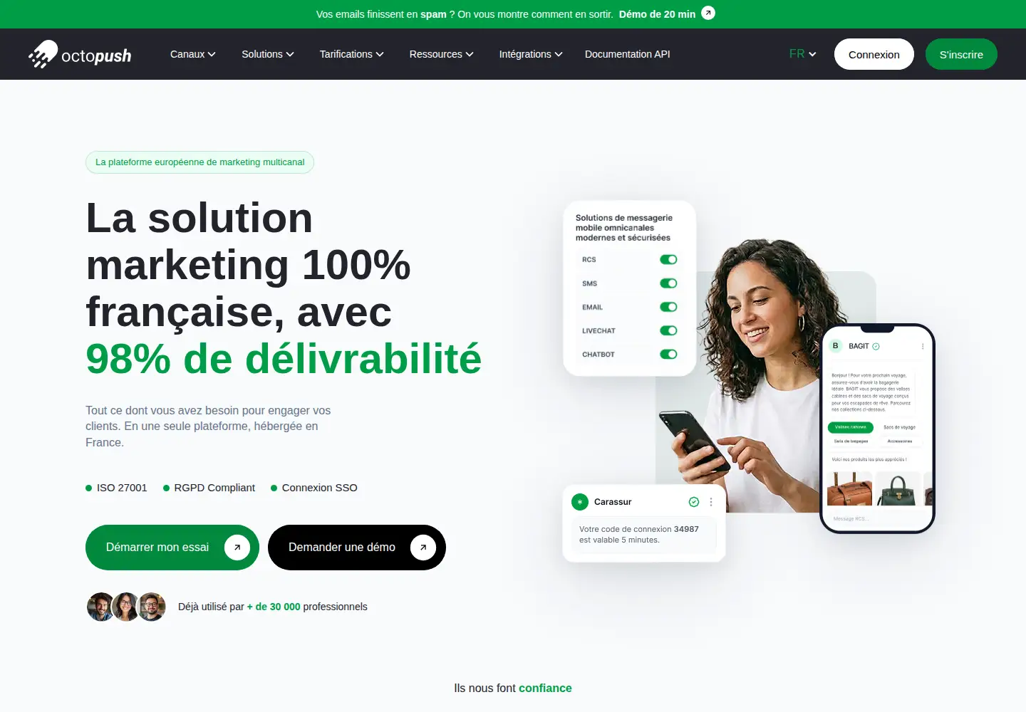 Screenshot of octopush.com