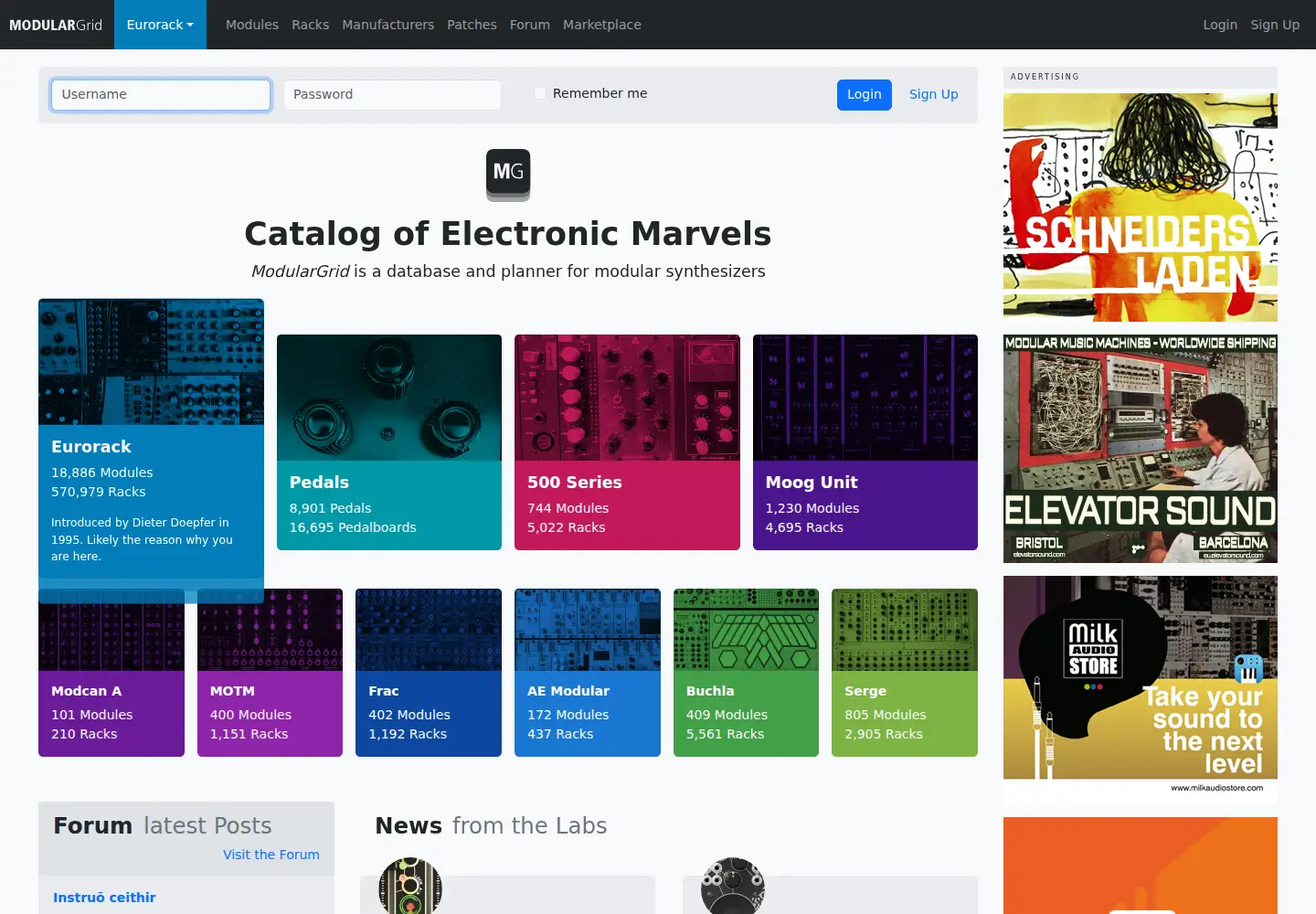 Screenshot of modulargrid.net