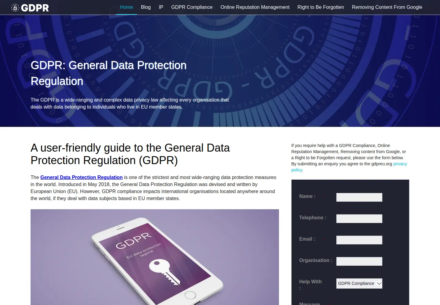Captured homepage of gdpreu.org in the current scan