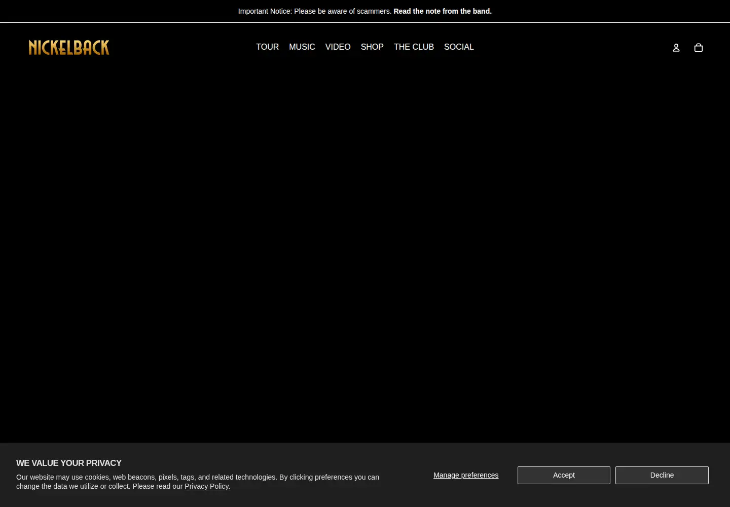 Captured homepage of nickelback.com in the current scan