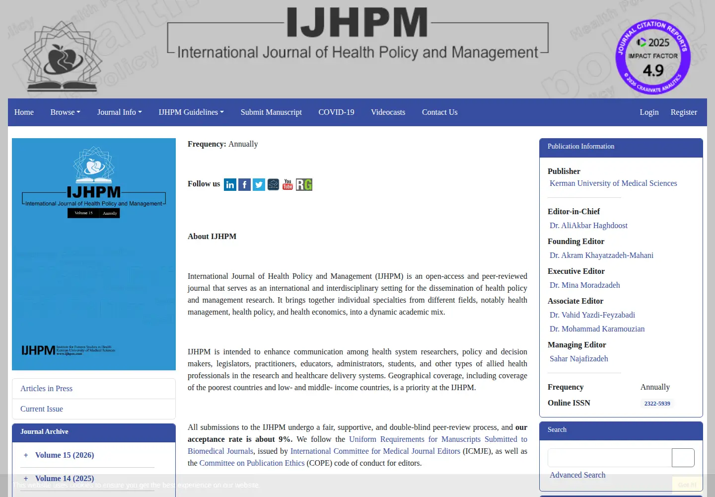 Screenshot of ijhpm.com