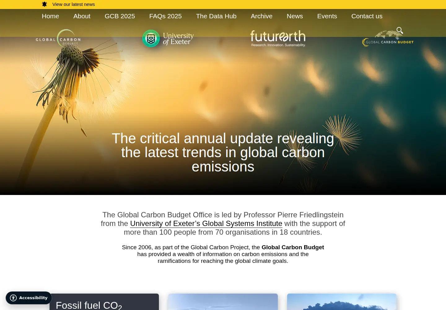 Captured homepage of globalcarbonbudget.org in the current scan