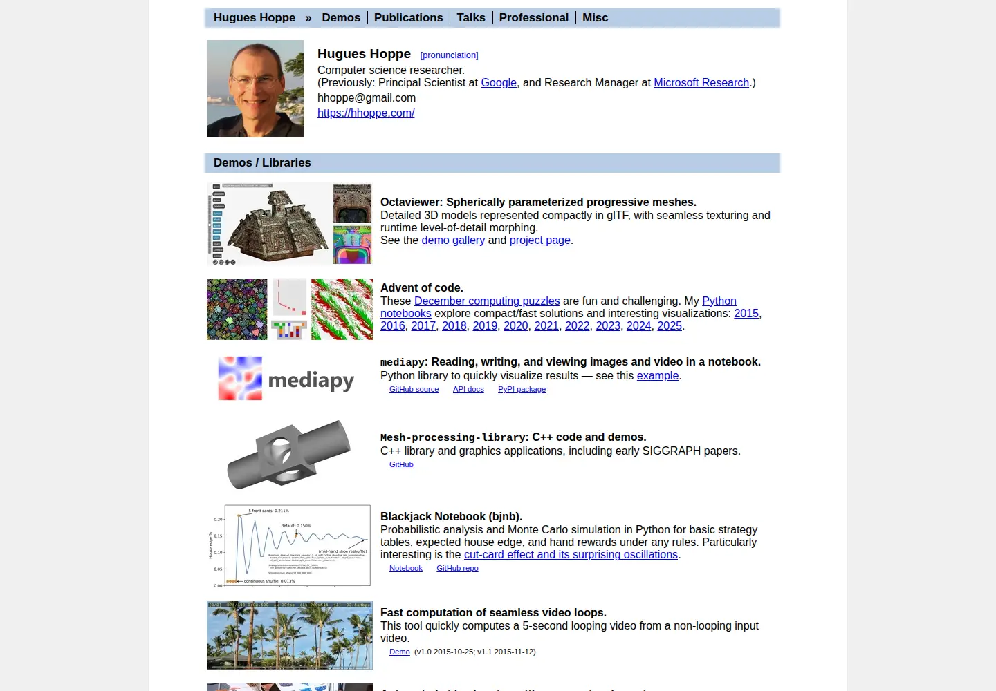 Captured homepage of hhoppe.com in the current scan